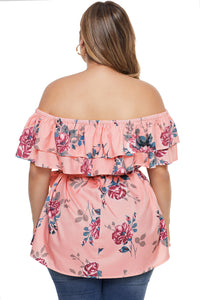 Pink Plus Size Floral Tiered Off the Shoulder Top - Aoka Styles Australia