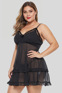 Spaghetti Straps Dotted Ruffle Plus Size Babydoll - Aoka Styles Australia