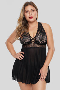 Black Plus Size Lattice Babydoll Set - Aoka Styles Australia