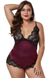 Red Lace Cups Silky Satin Plus Size Chemise - Aoka Styles Australia