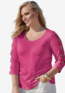 Rose Lattice Quarter Sleeved Plus Size Top - Aoka Styles Australia