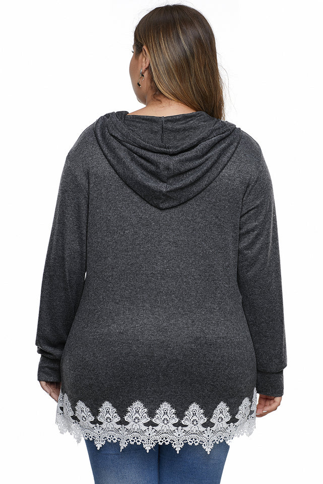 Gray Plus Size Supersoft Hoodie Sweatshirt With Lace Trim - Aoka Styles Australia