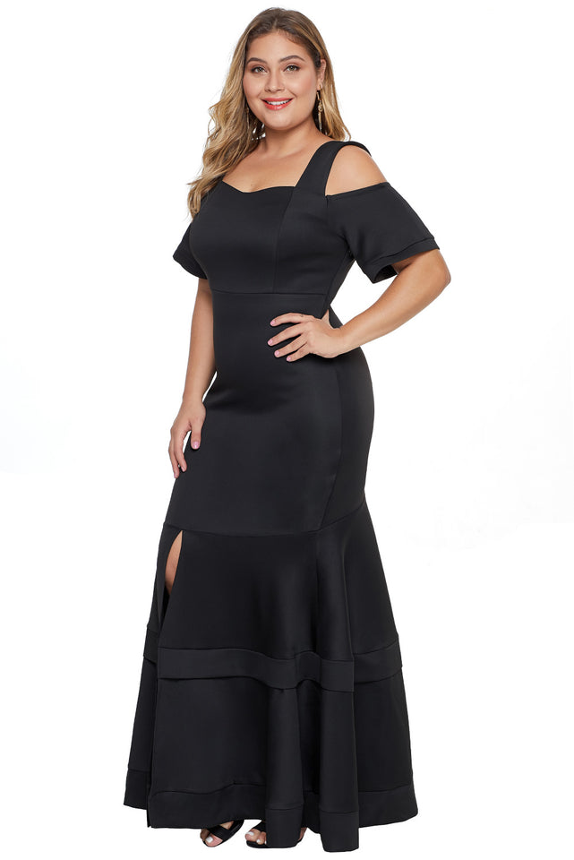 Black Cold Shoulder Plus Size Mermaid Dress - Aoka Styles Australia