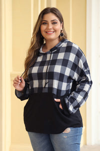 Black Plaid Patchwork Plus Size Hoodie - Aoka Styles Australia