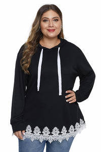 Black Plus Size Supersoft Hoodie Sweatshirt With Lace Trim - Aoka Styles Australia