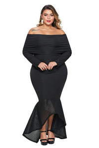 Black Overlay Off Shoulder Fishtail Plus Size Maxi Dress - Aoka Styles Australia