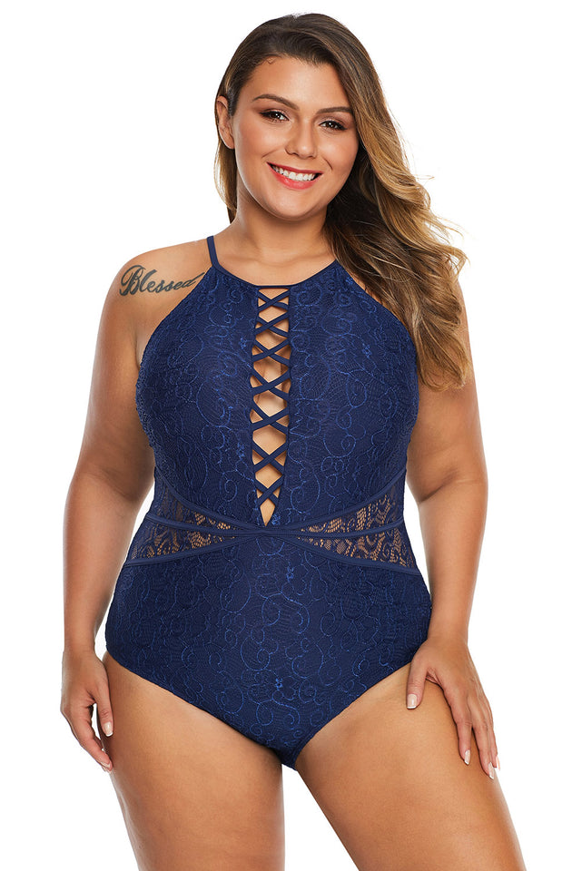 Blue Plus Shamilar High-Neck One Piece Swimsuit - Aoka Styles Australia