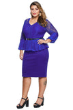 Blue Plus Size Lace Bodice Peplum Dress with Belt - Aoka Styles Australia