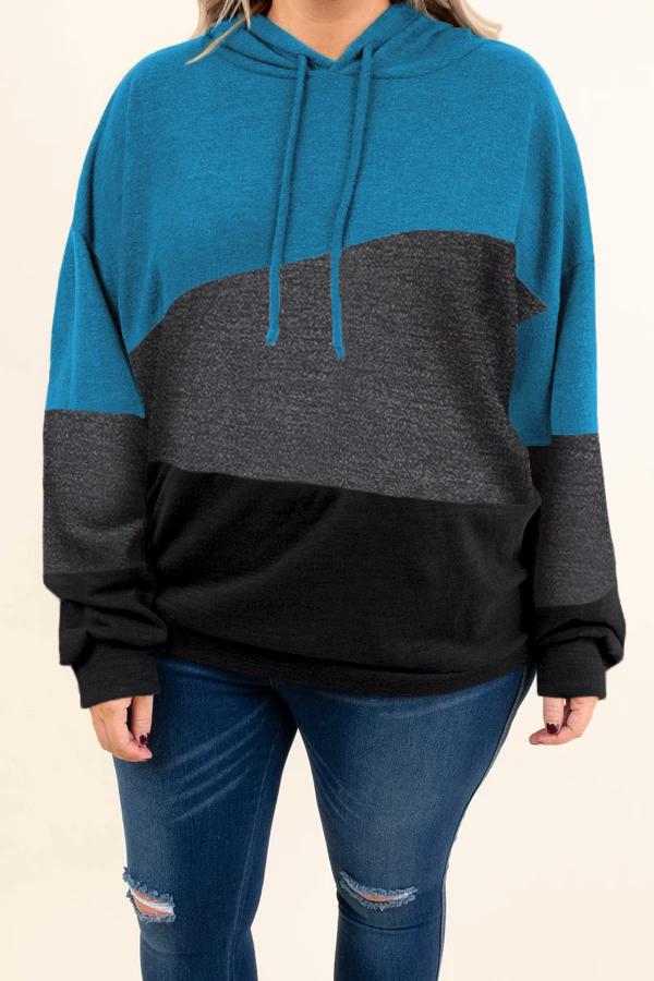 Blue Lucky Break Color Block Plus Size Hoodie - Aoka Styles Australia