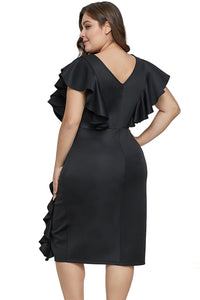 Black Ruffled Flutter Sleeve Plus Size Dress - Aoka Styles Australia