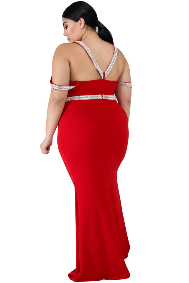 Red Plus Size Rhinestone Galore Maxi Dress - Aoka Styles Australia