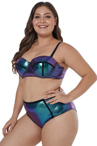 Shiny Metallic Look Plus Size Swimwear - Aoka Styles Australia