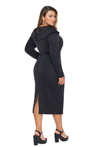 Black Mesh Neck Patchwork Plus Size Midi Dress - Aoka Styles Australia