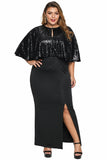 Black Sequin Cape Plus Size Maxi Dress - Aoka Styles Australia