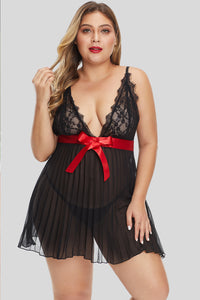 Black Plunge V Neck Lace Bust Pleated Plus Size Babydoll - Aoka Styles Australia