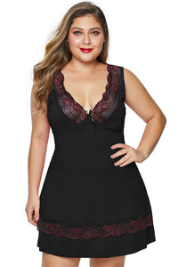 Black Plus Size Babydoll with Lace Detail - Aoka Styles Australia