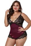 Red Lace Cups Silky Satin Plus Size Chemise - Aoka Styles Australia