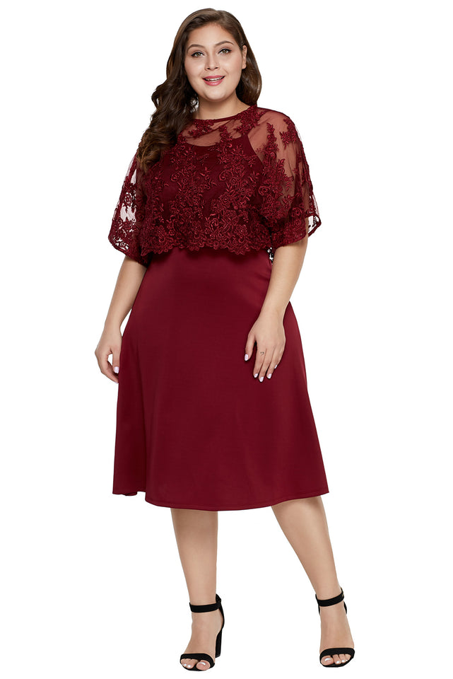 Burgundy Plus-Size Knee-Length MOB Dress with Shawl - Aoka Styles Australia