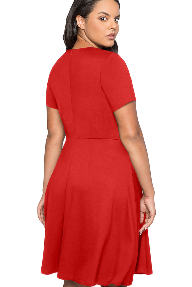 Red Button Front Fit and Flare Plus Size Dress - Aoka Styles Australia