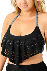 Black Allure Juniors Plus Size Laser Cut Flounce Swimwear - Aoka Styles Australia