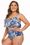 Plus Size Blue Strappy High Waist Swimwear - Aoka Styles Australia