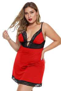 Red Plus Size Lace Neckline Lingerie Dress with Thong - Aoka Styles Australia