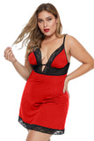 Red Plus Size Lace Neckline Lingerie Dress with Thong - Aoka Styles Australia