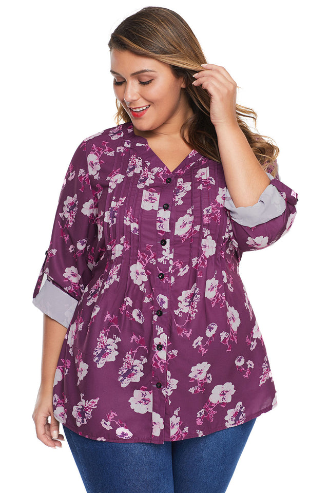 Rose Floral Pintuck Plus Size Blouse - Aoka Styles Australia