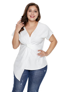 White Plus Size Twist Front Top - Aoka Styles Australia