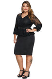 Black Plus Size Lace Bodice Peplum Dress with Belt - Aoka Styles Australia