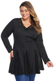 Plus Size V Neck Long Sleeve Lace Insert Peplum Waist Tunic - Aoka Styles Australia