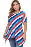 Blue Plus Size Striped Sharkbite Tee - Aoka Styles Australia