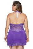 Purple V Neck Halter Open Back Plus Size Chemise - Aoka Styles Australia