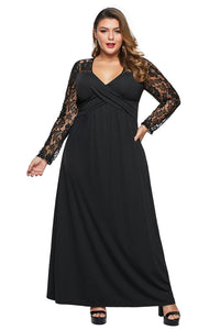 Black Lace Sleeve Cross Wrap Bust Ruched Back Plus Size Dress - Aoka Styles Australia