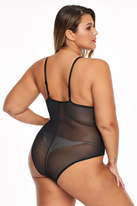 Black Cross Front Lace Detail Plus Size Teddy - Aoka Styles Australia