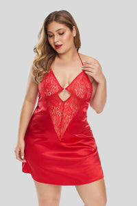 Red Lace Splicing Plus Size Babydoll - Aoka Styles Australia