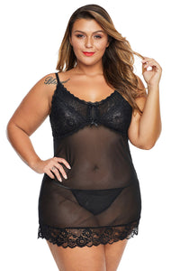 Black Lace Décor Plus Size Chemise Lingerie - Aoka Styles Australia