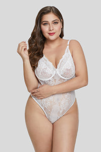 White Sweet Floral Plus Size Teddy Lingerie - Aoka Styles Australia