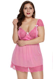 Pink Plus Size Mesh and Lace Babydoll Set - Aoka Styles Australia