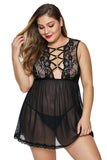 Black Hollow-out Bust Lace Upper Open Back Plus Size Babydoll - Aoka Styles Australia