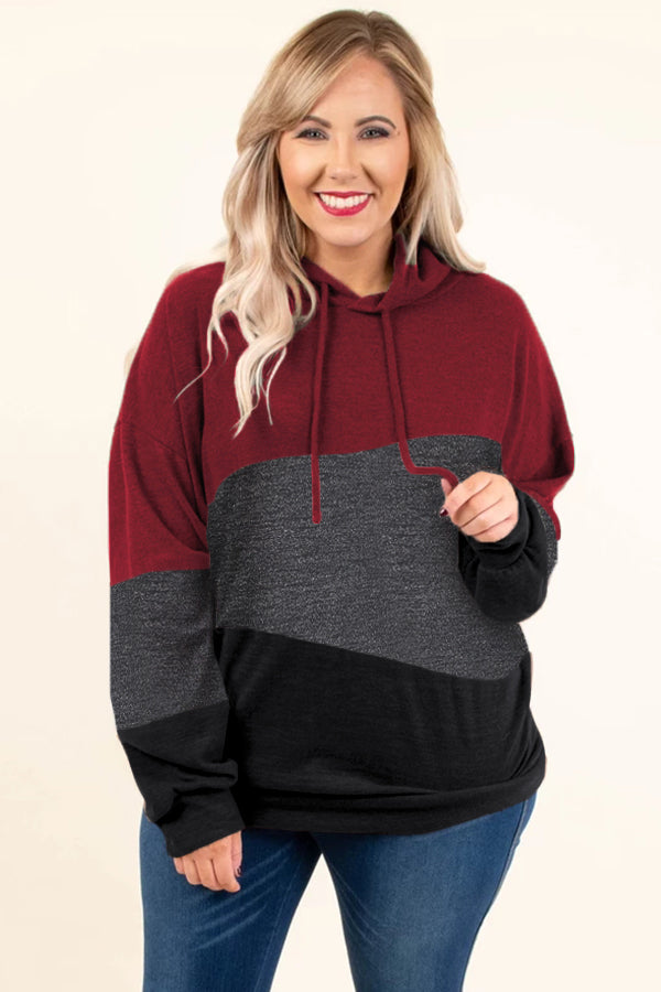 Red Lucky Break Color Block Plus Size Hoodie - Aoka Styles Australia