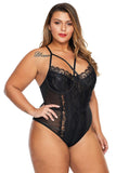 Black Cross Front Lace Detail Plus Size Teddy - Aoka Styles Australia