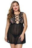 Black Hollow-out Bust Lace Upper Open Back Plus Size Babydoll - Aoka Styles Australia