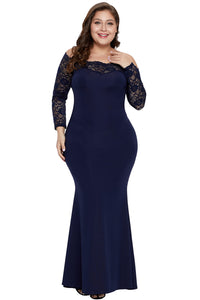 Blue Lace Off-The-Shoulder Plus Size Maxi Dress - Aoka Styles Australia