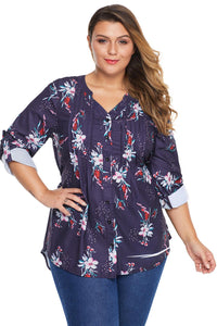 Purple Floral Pintuck Plus Size Blouse - Aoka Styles Australia