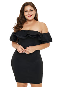 Black Layered Ruffle Off Shoulder Plus Size Dress - Aoka Styles Australia