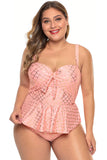 Pink Plus Size Halter Neck Peplum Tankini - Aoka Styles Australia