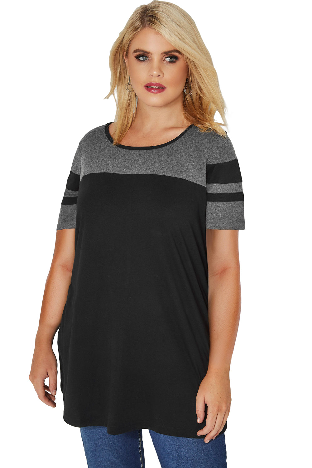 Black Plus Size Colour Block Top - Aoka Styles Australia