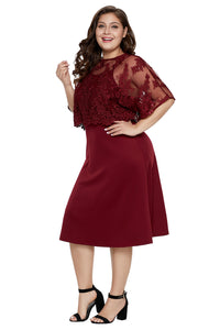 Burgundy Plus-Size Knee-Length MOB Dress with Shawl - Aoka Styles Australia