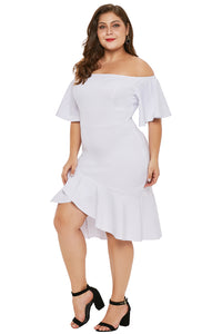 White Off Shoulder Plus Size Dress with Ruffles - Aoka Styles Australia